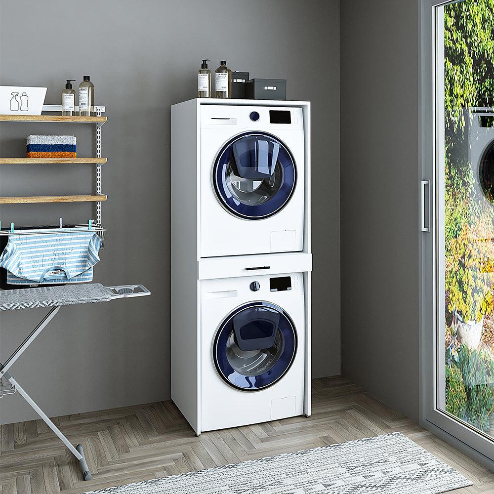 Armoire pour machine à laver et sèche-linge avec étagère coulissante et espace  de rangement supplémentaire